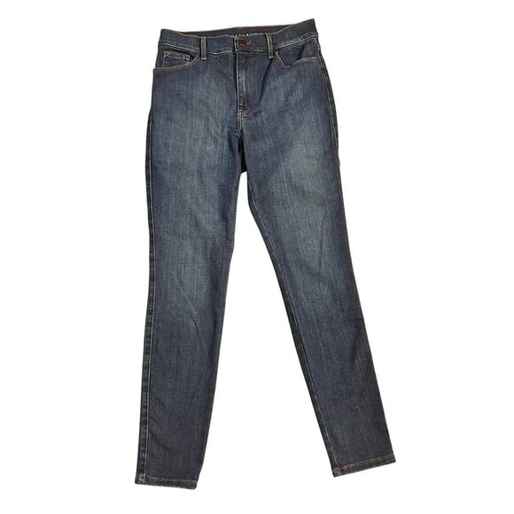 Mott & Bow Denim Jeans Size 27 x 28 Stretch Button Fly High Rise Dark Wash - Picture 1 of 9